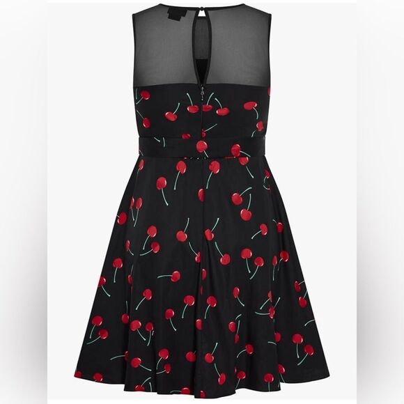 City Chic Molly Cherry Print Fit and Flare Sleeveless Dress Black Red 22 XL NWT - Picture 10 of 15